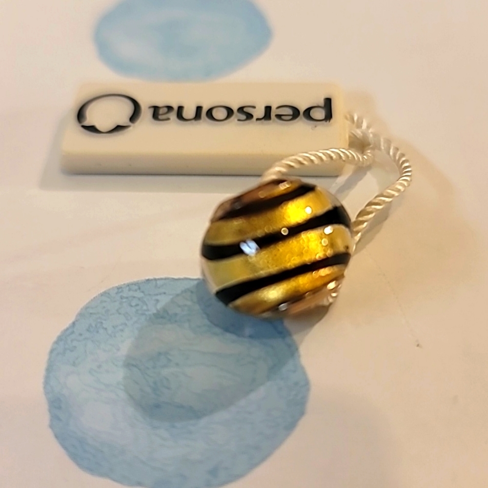 Persona bead charm. Fits Pandora Type Bracelets. Yellow w/brown stripes 925